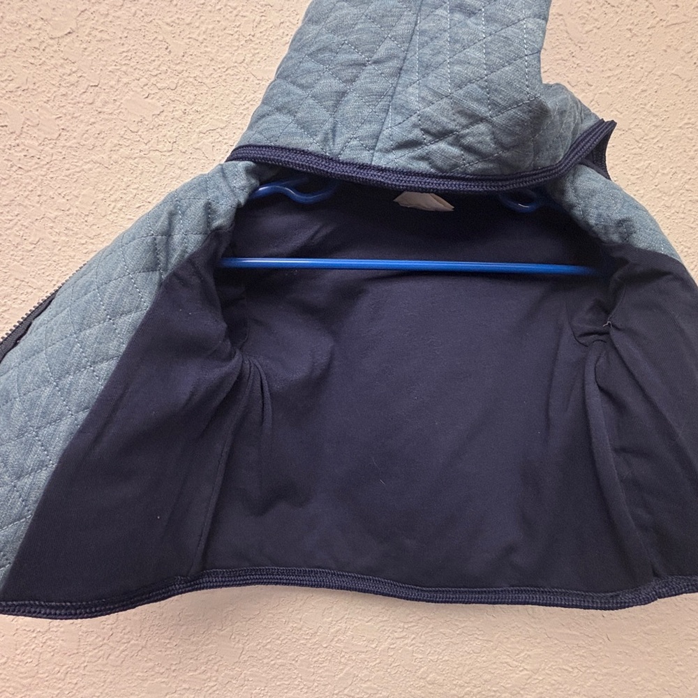 Hanna Andersson 0-3mo Quilted Chambray Hooded Jacket in Lght-Med Wash Blue, EUC - Picture 6 of 7